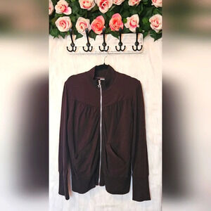 725 Originals Plus Ruched Chocolate Brown Zip-Up Sweater